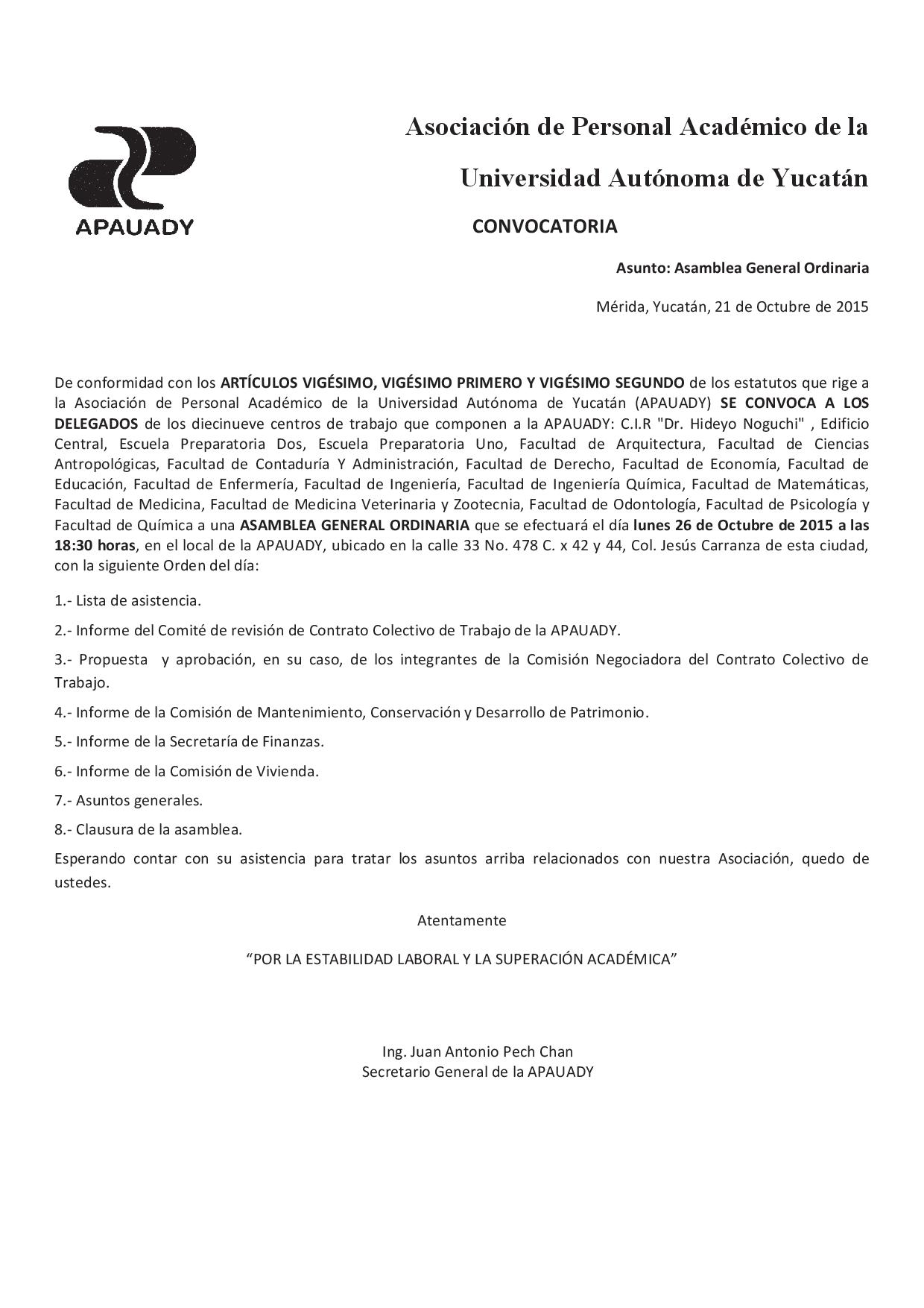 Featured image for “Convocatoria Asamblea General Ordinaria 26/oct/2015”