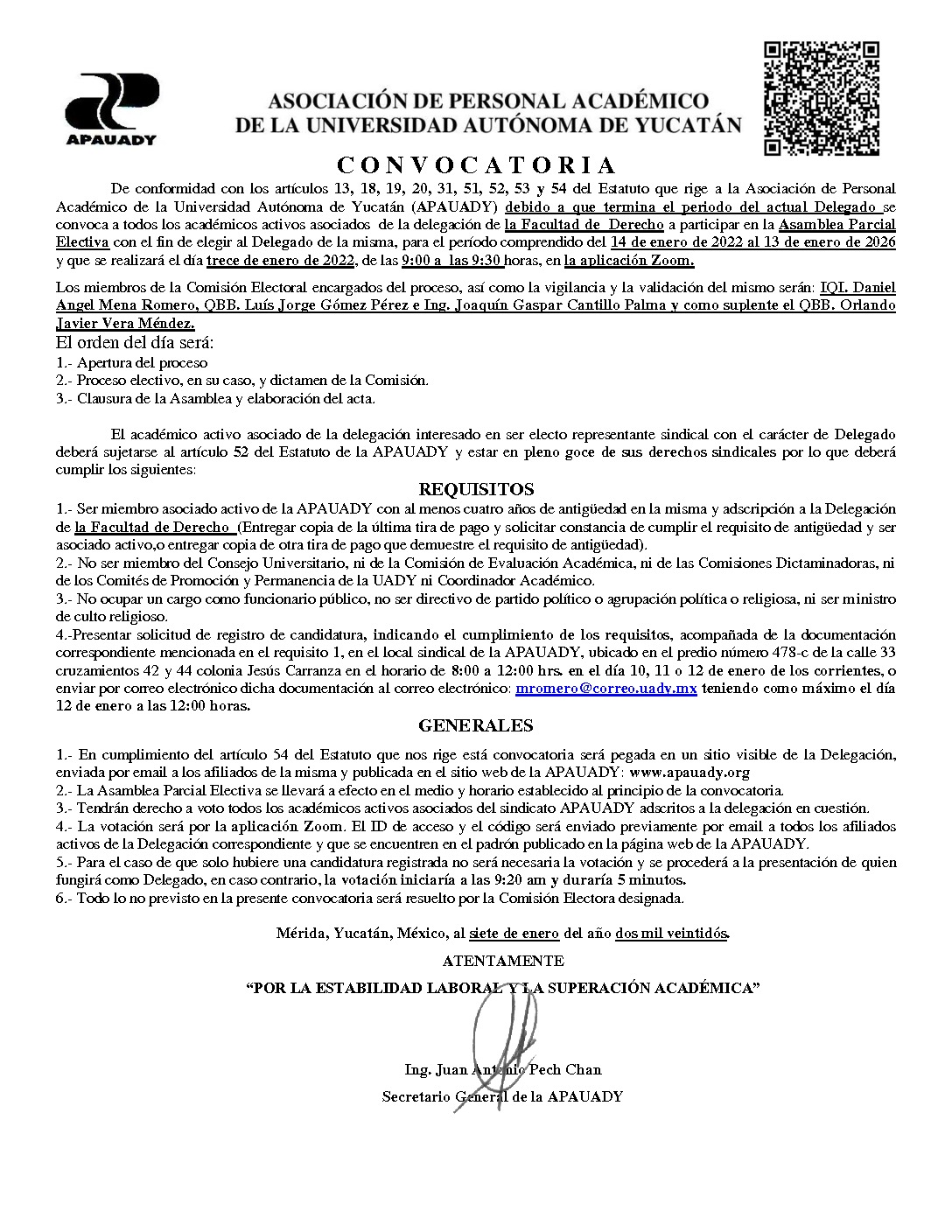 Featured image for “Convocatoria Asamblea Parcial Electiva | Delegado Facultad de Derecho| 13 enero 2022 | 9:00-9:30”