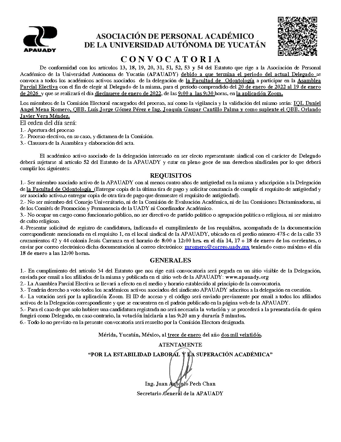 Featured image for “Convocatoria Asamblea Parcial Electiva | Delegado Facultad de Odontología | 19 enero 2022 | 9:00-9:30”