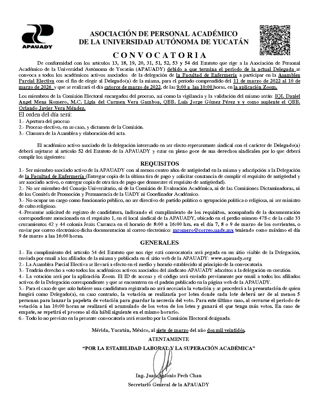 Featured image for “Convocatoria Asamblea Parcial Electiva | Facultad de Enfermería | 14 marzo 2022 | 9:00-10:00”