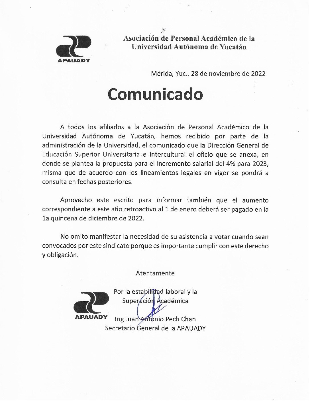 Featured image for “Comunicado | Propuesta Incremento Salarial 2023”