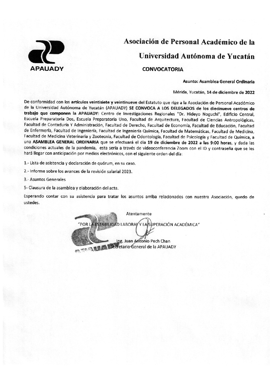 Featured image for “Convocatoria | Asamblea General Ordinaria | 19 diciembre 2022 | 9 horas | Zoom”
