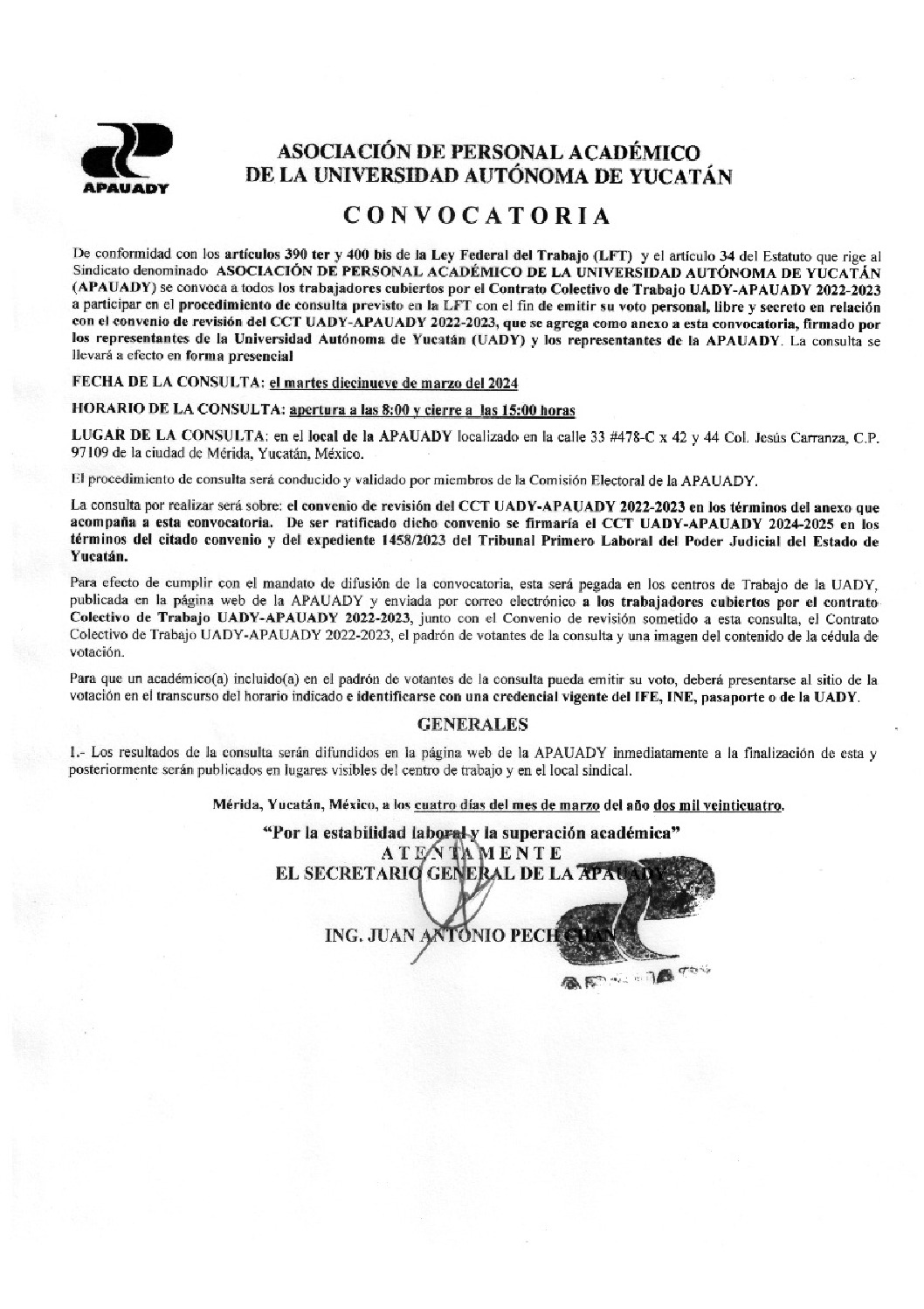 Featured image for “Convocatoria Consulta Revisión del CCT UADY-APAUADY 2022-2023”