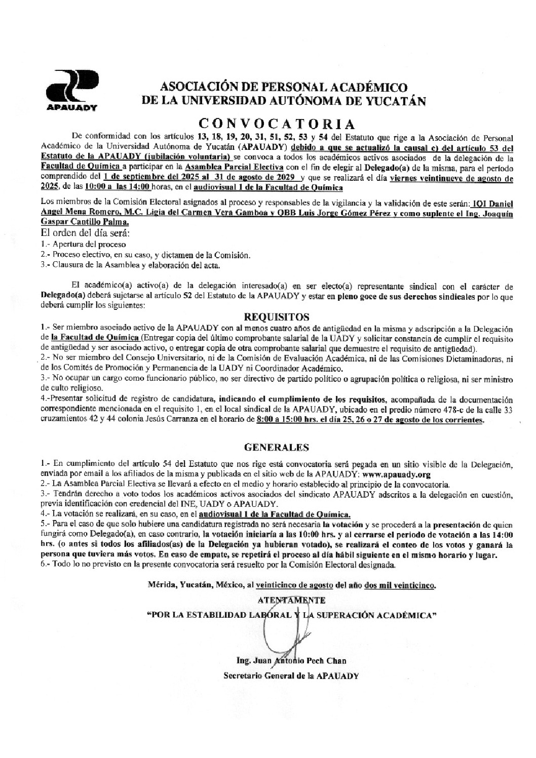 Featured image for “Asamblea Parcial Electiva | 29 agosto 2025 | Audiovisual Facultad de Química | 10:00 am”