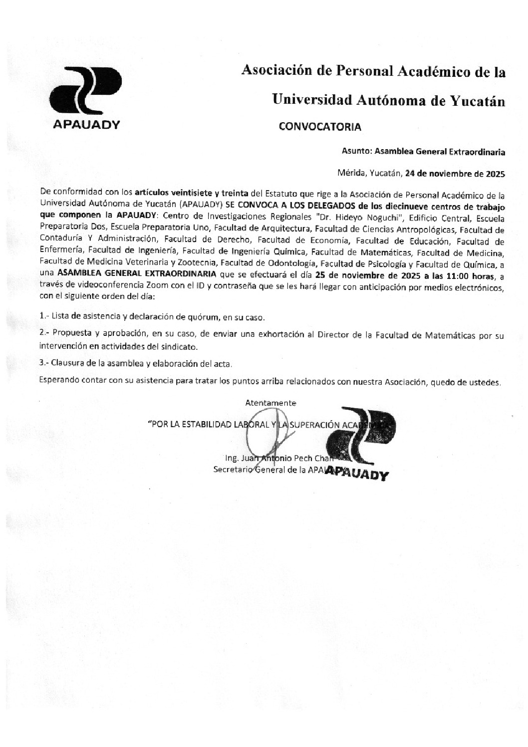 Featured image for “Asamblea General Extraordinaria | 25 noviembre 2025 | 11:00 hrs | Zoom”